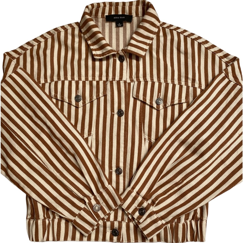 Miss Love: Size:Small Coffee Brown / white striped Jacket.